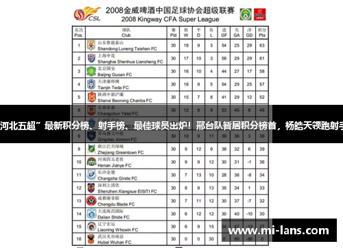 “河北五超”最新积分榜、射手榜、最佳球员出炉！邢台队暂居积分榜首，杨皓天领跑射手榜